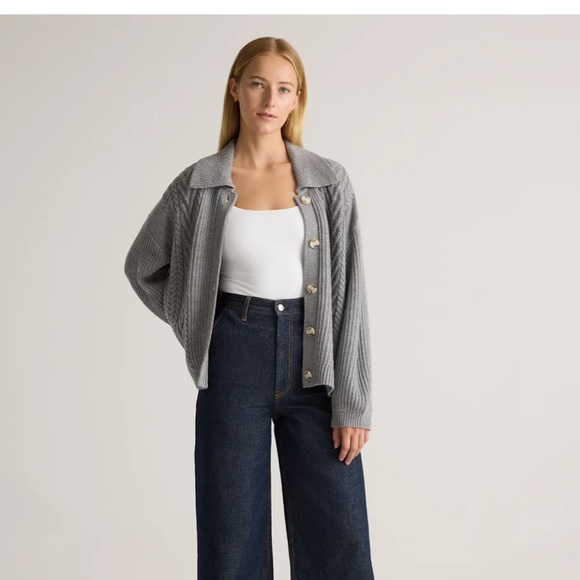 Quince Australian Merino Wool Collared Cable Cardigan - Picture 4 of 8